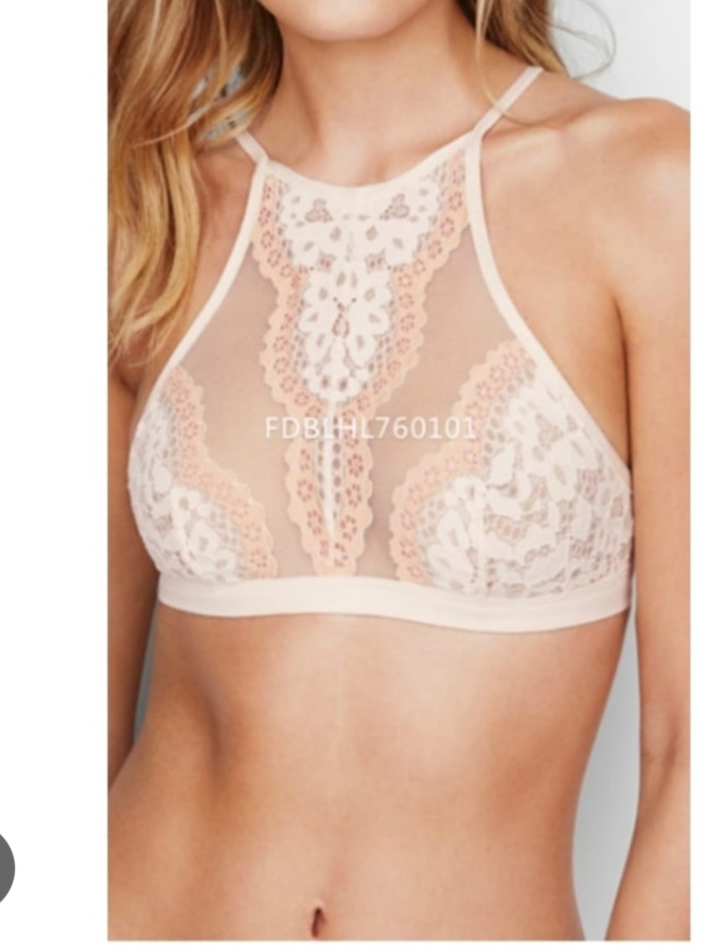 Victoria's Secret Cream Lace High-Neck Bralette with Pale Pink Accents